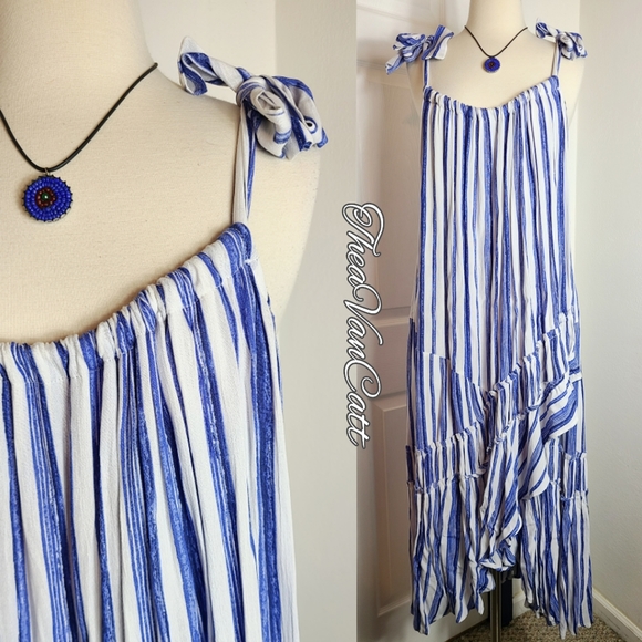 STORIA blue Ocean Waves Striped Relaxed Fit Maxi Dress with adjustable straps 🦋 - Picture 3 of 8